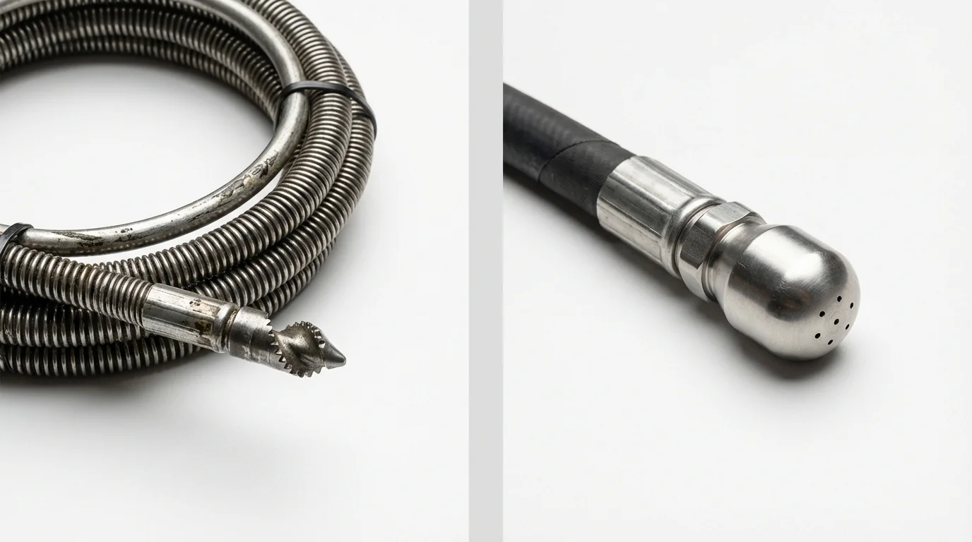 Drain snake cable and hydro jetting nozzle used for drain cleaning in Lake Waccamaw, NC