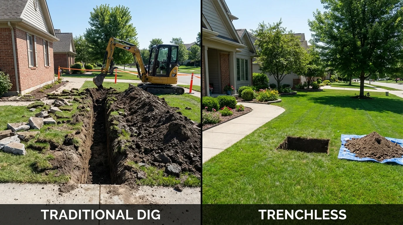 Trenchless sewer repair with minimal yard damage versus traditional excavation in Lake Waccamaw, NC